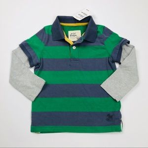 Mini Boden Long-Sleeved Striped Polo Shirt 2T/3T